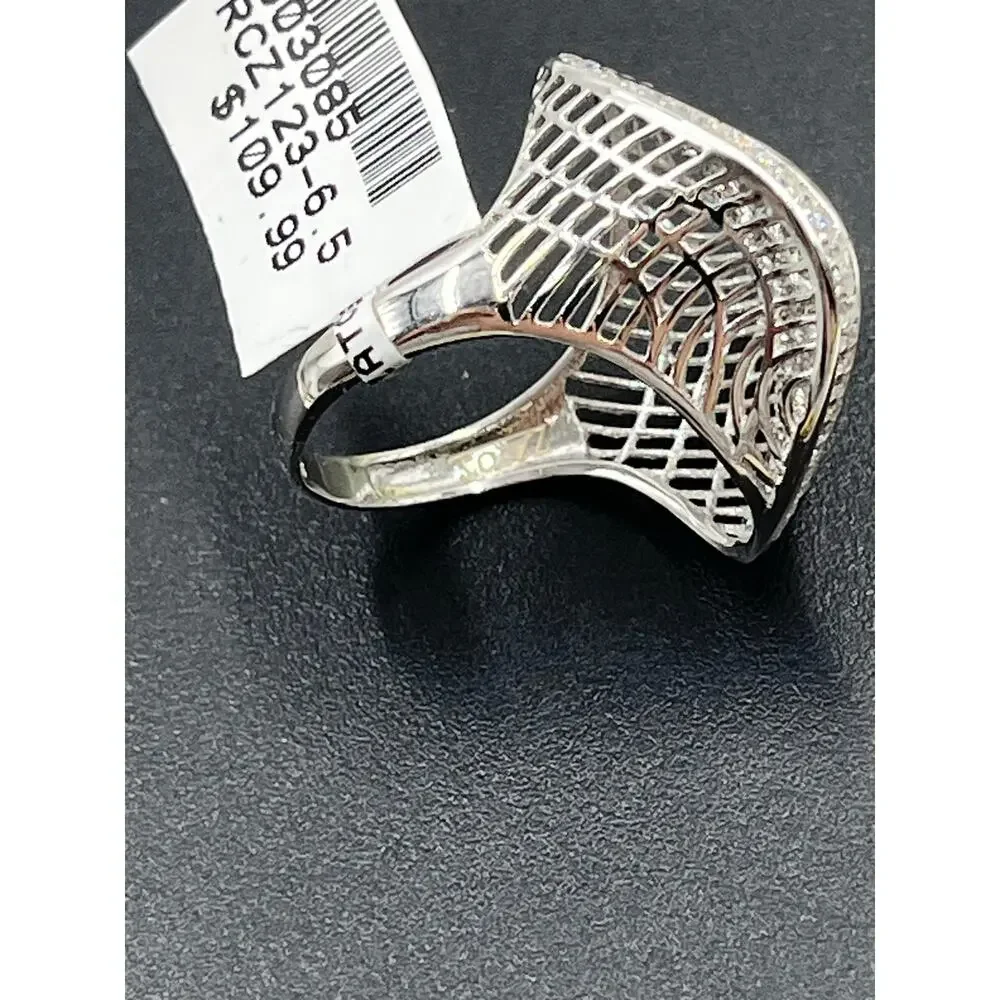 Sterling Silver 925 Pave CZ Concave Weave Spider Web Ring‎ Sz 7 New